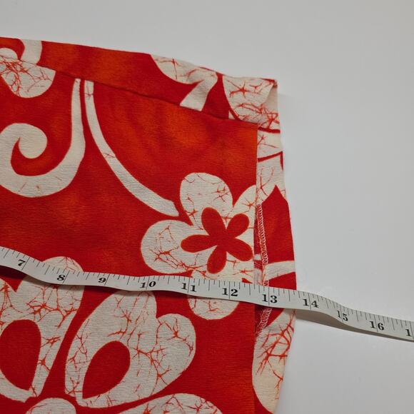 VTG Pacific Isle Outfit 2 Piece Tunic Shirt Shorts 70s Barkcloth Orange Floral - Picture 14 of 15